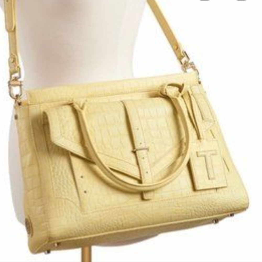 TORY BURCH 797 LARGE TOP ZIP SATCHEL CROSSBODY BAG IN YELLOW CREME CROC